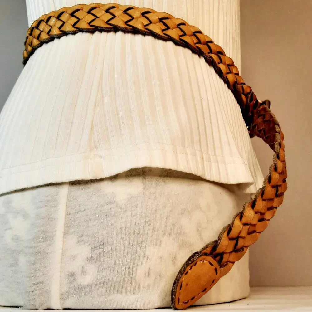 💎Chunky Wide Braided Genuine Leather Belt Natural Tan Caramel Color